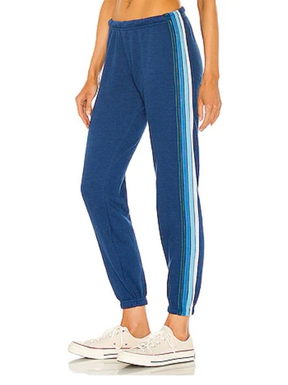 Aviator Nation 5 Stripe Sweatpants Jogger Pants Athleisure Casual Blue Size L